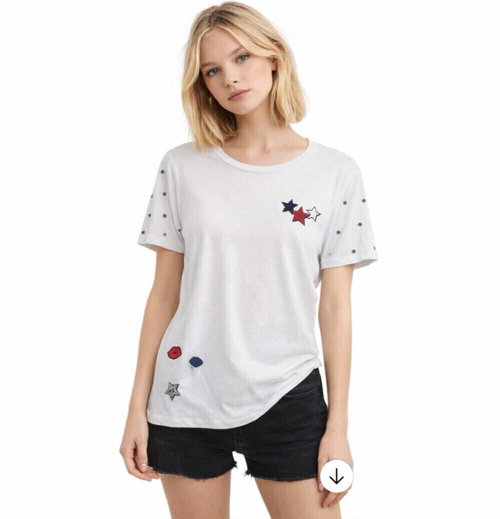 Lauren Moshi size medium white embellished tee studded short sleeves